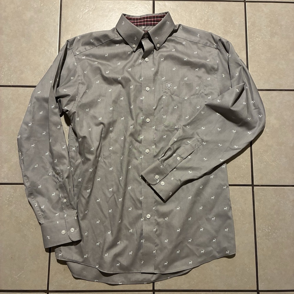 Ariat Mens M Alvin Deer Print Button Down Wrinkle Free Shirt